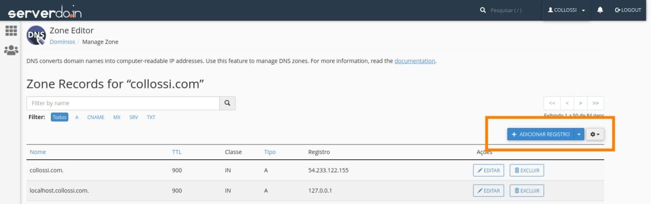 Adicionar novo registro
