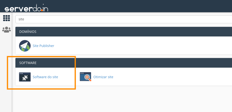 Escolha a opção "Software do site"